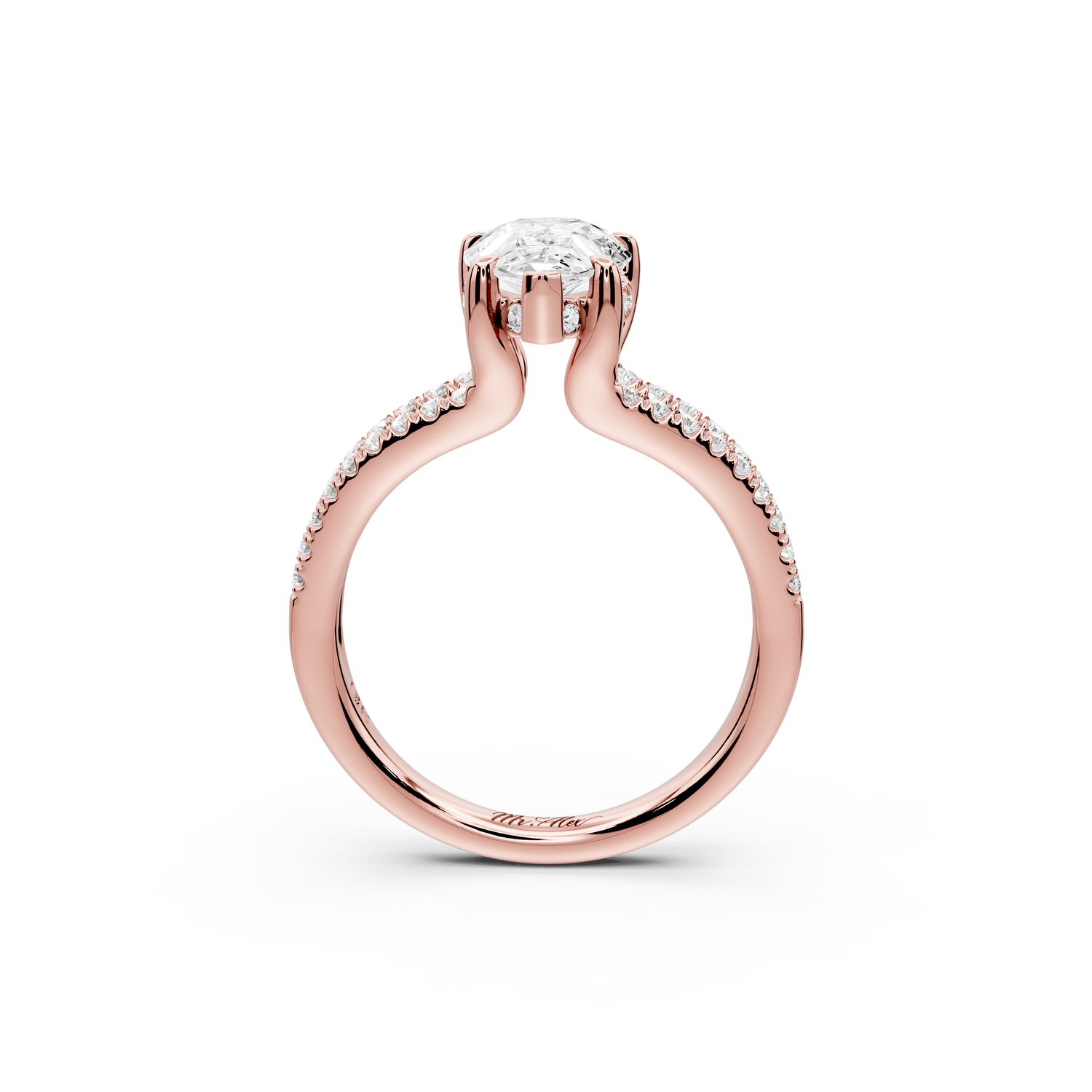 Liora - 2ct 14k rose gold pear Hidden Halo Micro Pavé Split Shank Engagement Ring