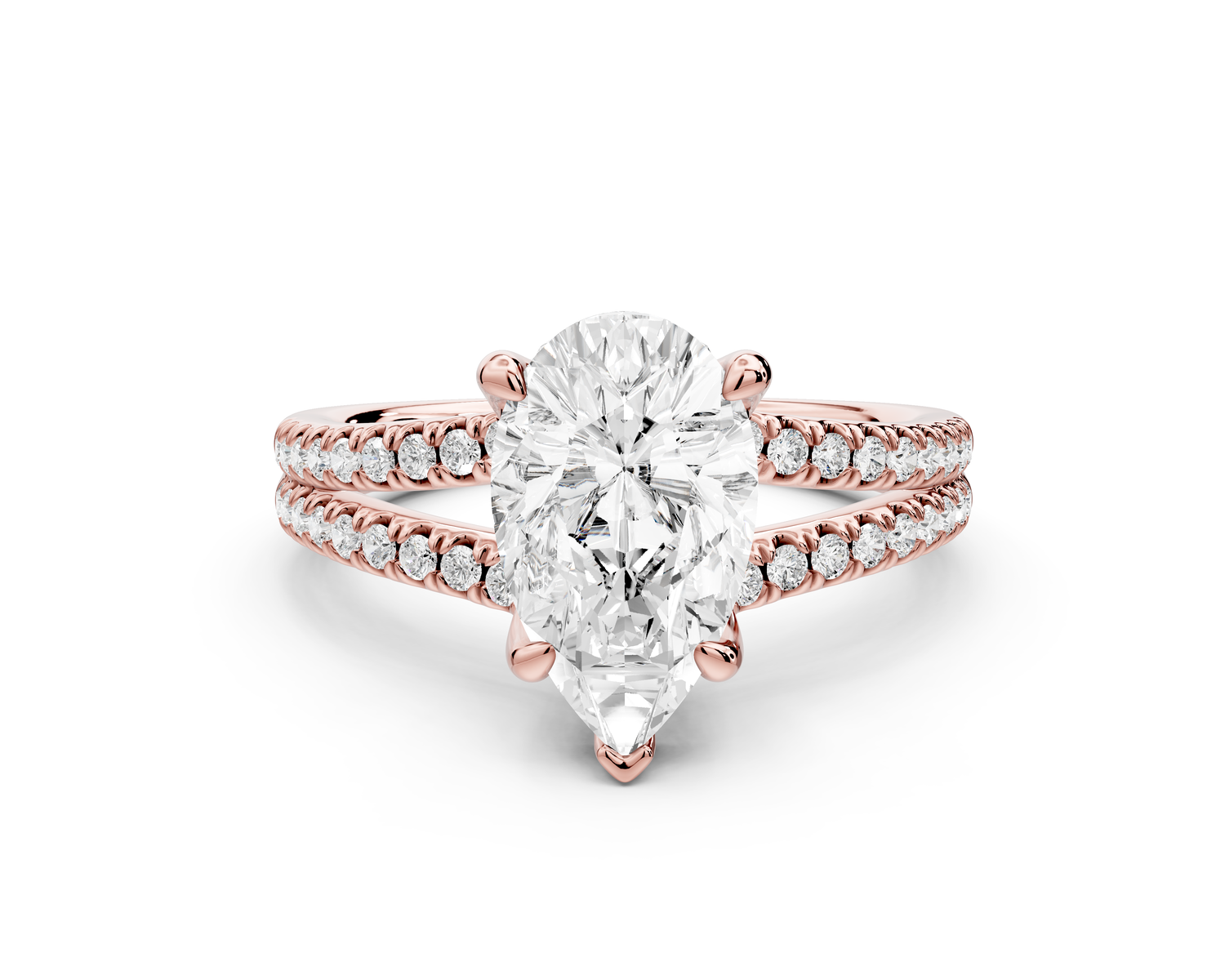 Liora - 2ct 14k rose gold pear Hidden Halo Micro Pavé Split Shank Engagement Ring