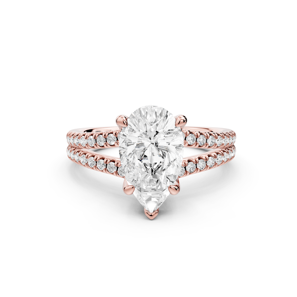 Liora - 2ct 14k rose gold pear Hidden Halo Micro Pavé Split Shank Engagement Ring