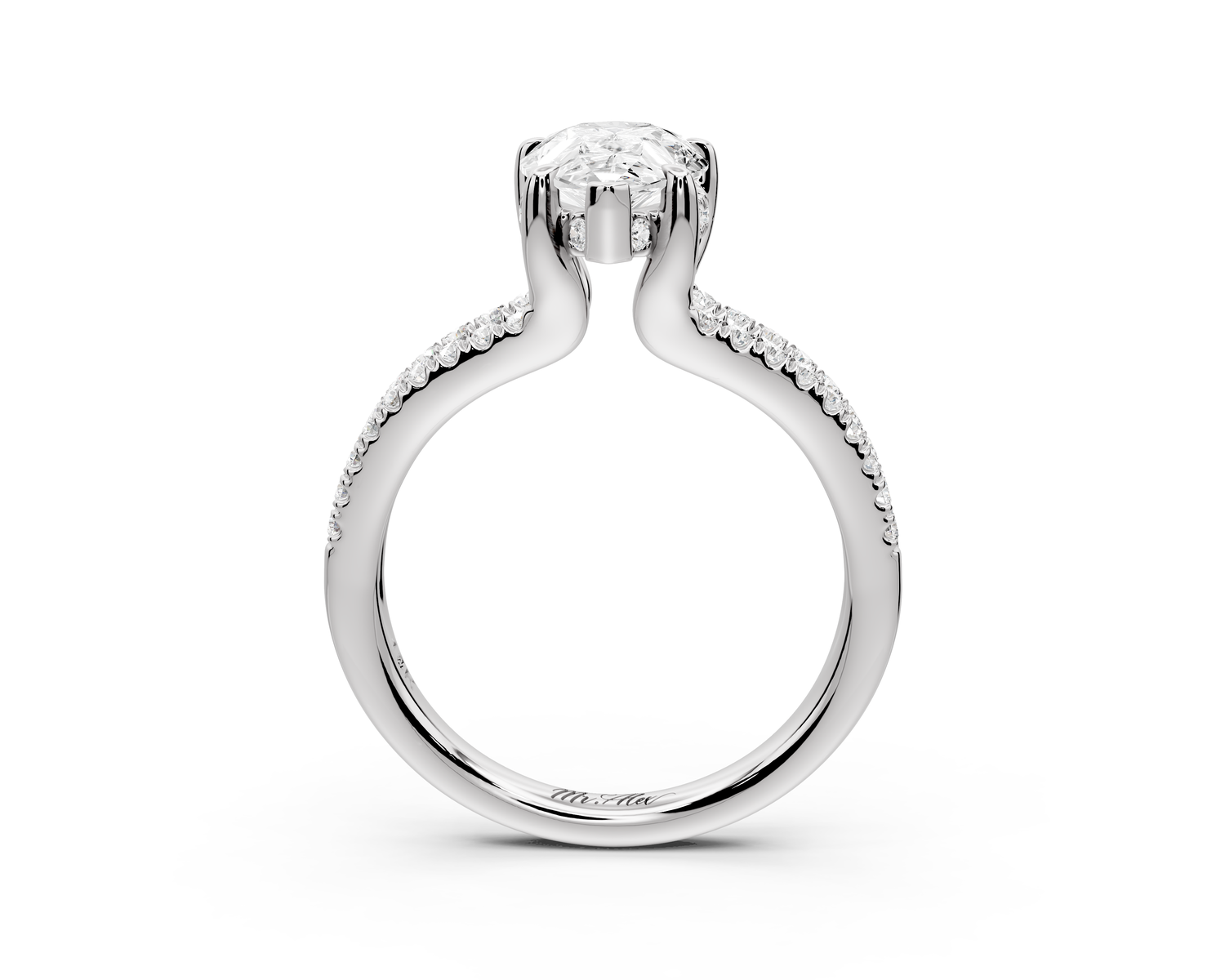 Liora - 2ct 14k white gold pear Hidden Halo Micro Pavé Split Shank Engagement Ring