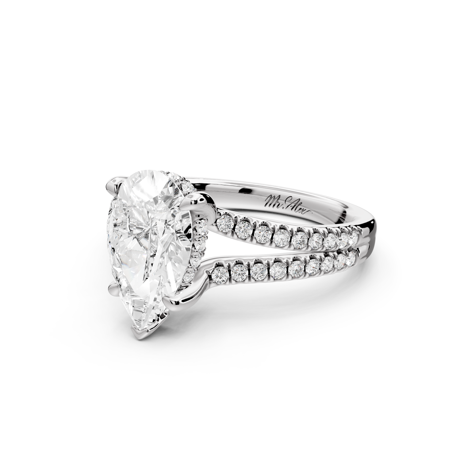 Liora - 2ct 14k white gold pear Hidden Halo Micro Pavé Split Shank Engagement Ring