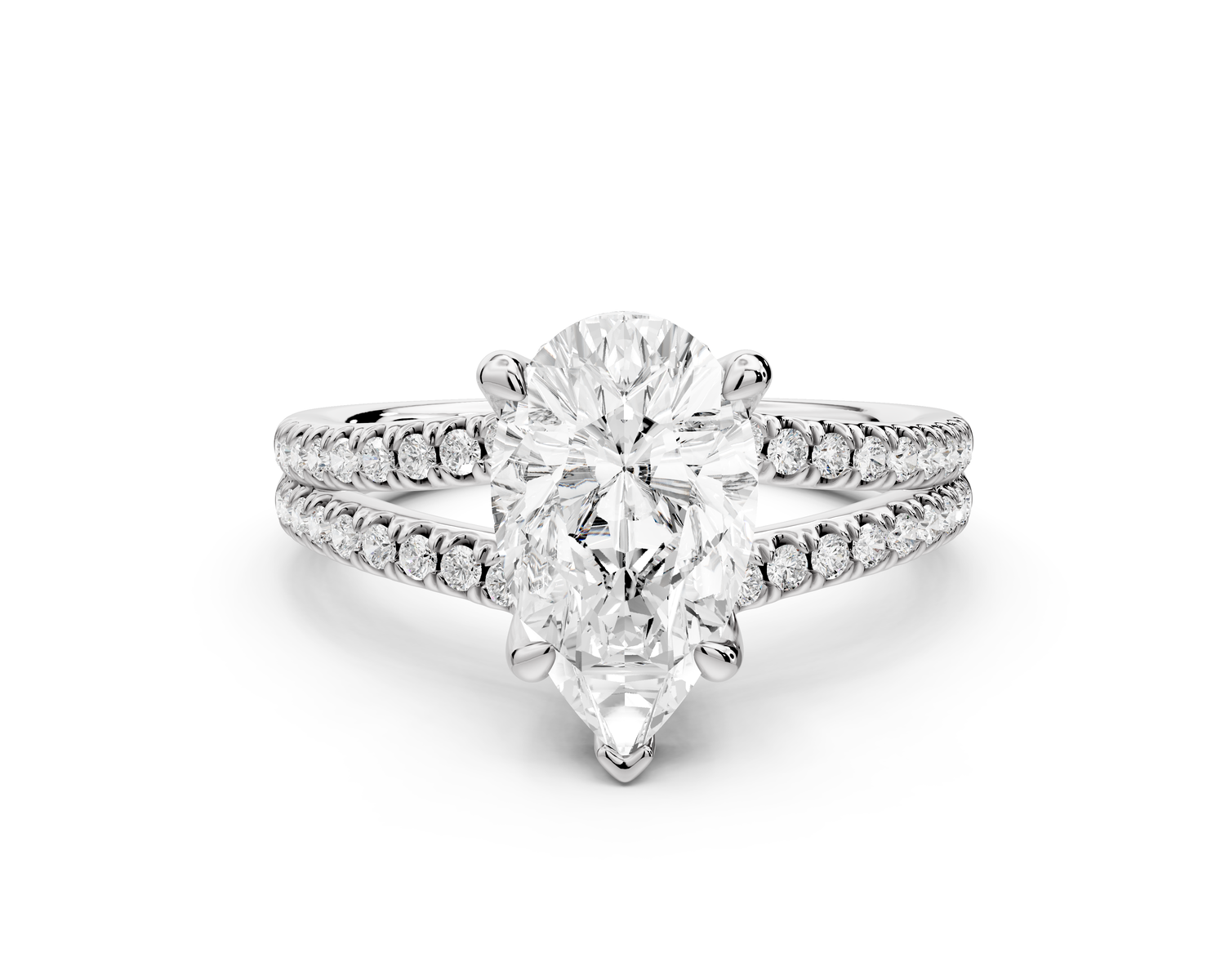 Liora - 2ct 14k white gold pear Hidden Halo Micro Pavé Split Shank Engagement Ring