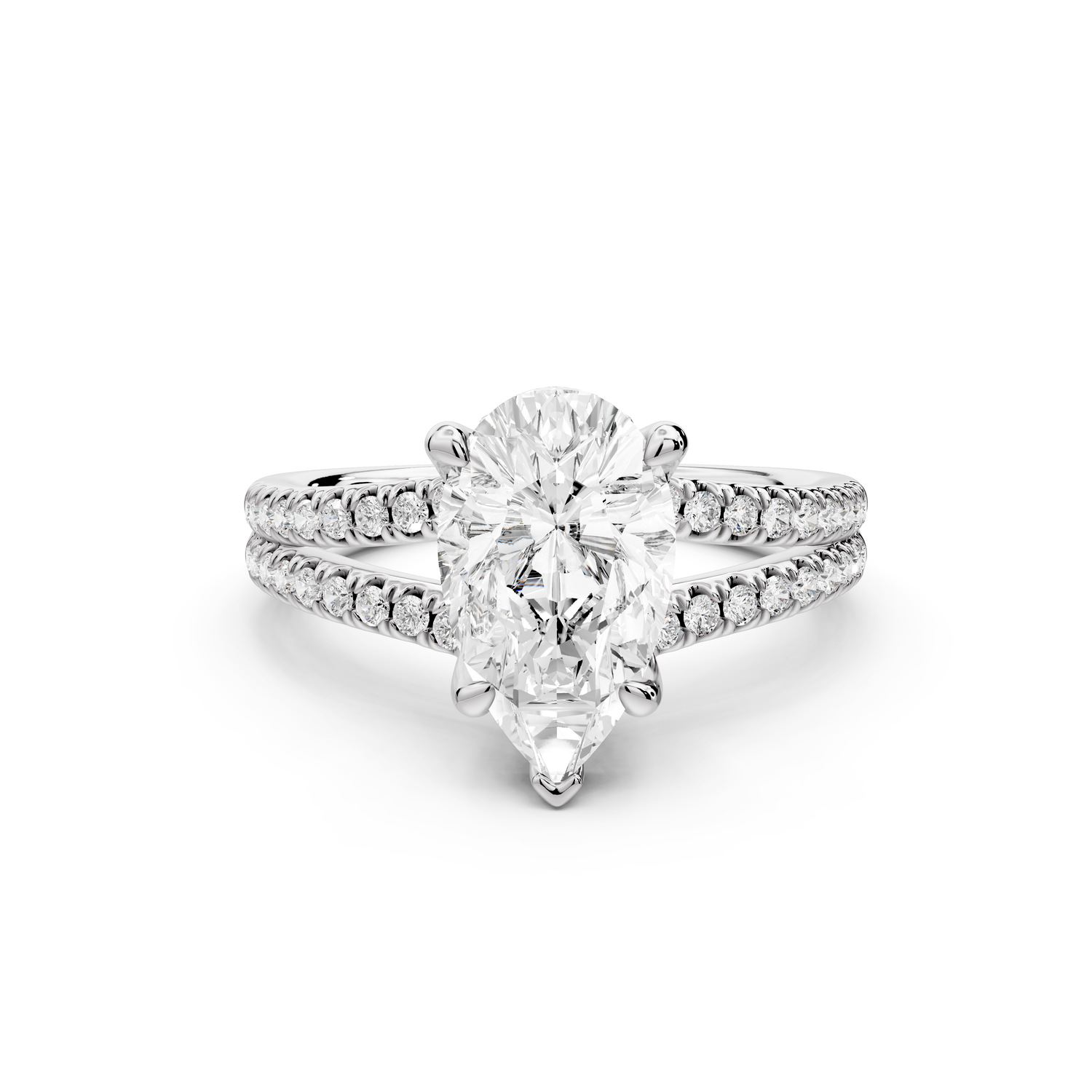 Liora - 2ct 14k white gold pear Hidden Halo Micro Pavé Split Shank Engagement Ring