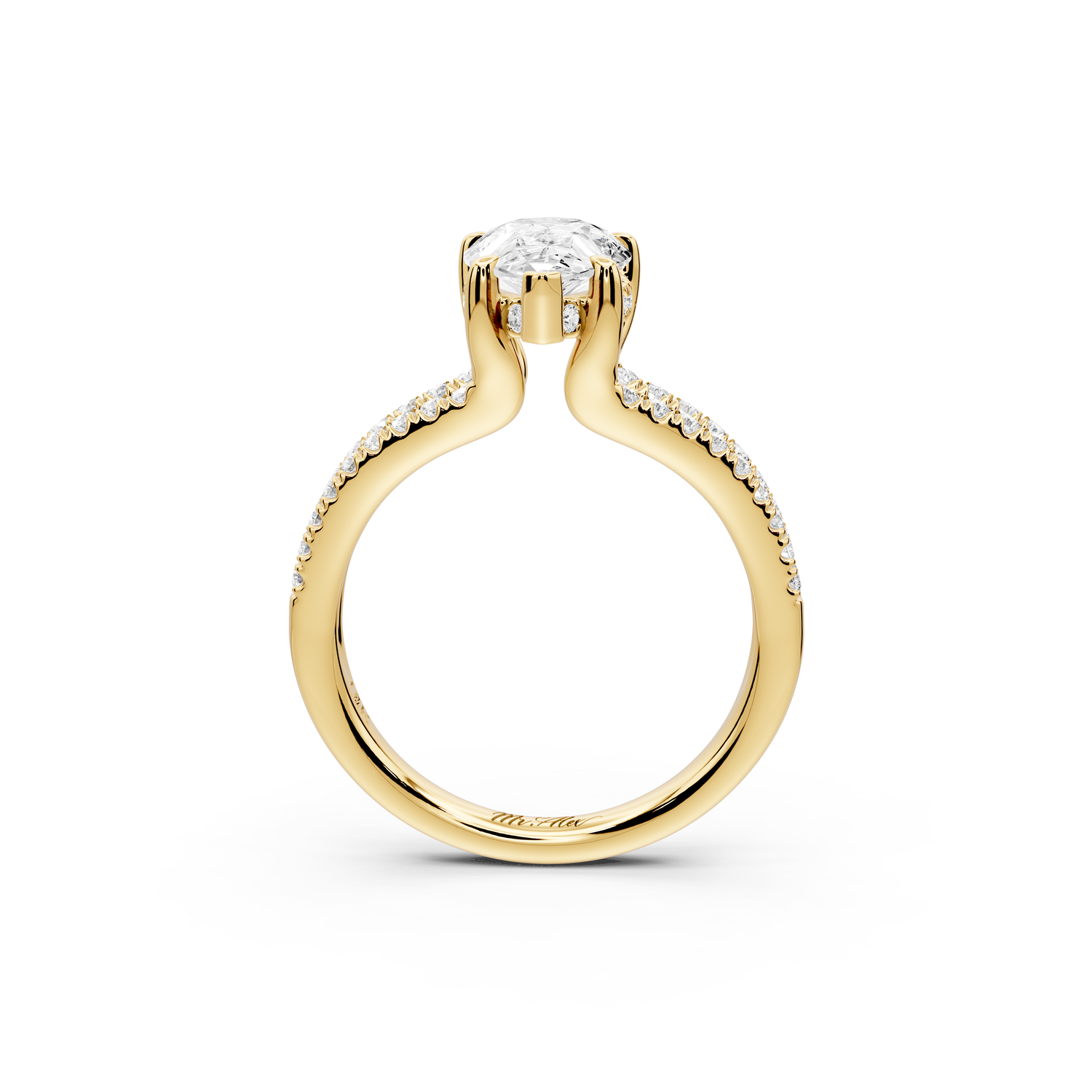 Liora - 2ct 14k yellow gold pear Hidden Halo Micro Pavé Split Shank Engagement Ring