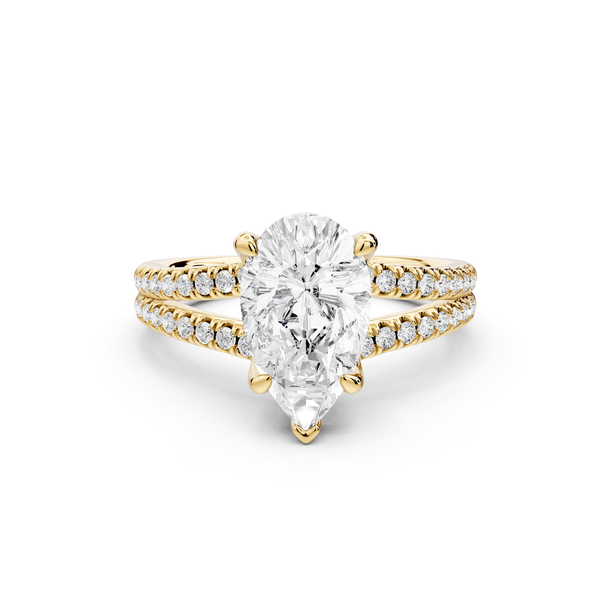 Liora - 2ct 14k yellow gold pear Hidden Halo Micro Pavé Split Shank Engagement Ring