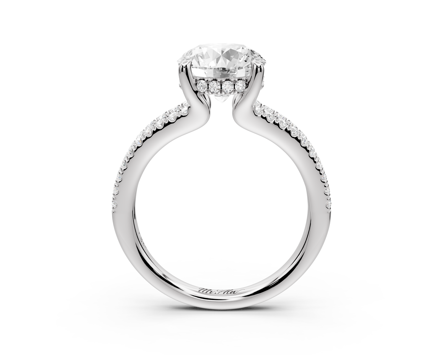 Liora - 2ct 14k white gold round Hidden Halo Micro Pavé Split Shank Engagement Ring
