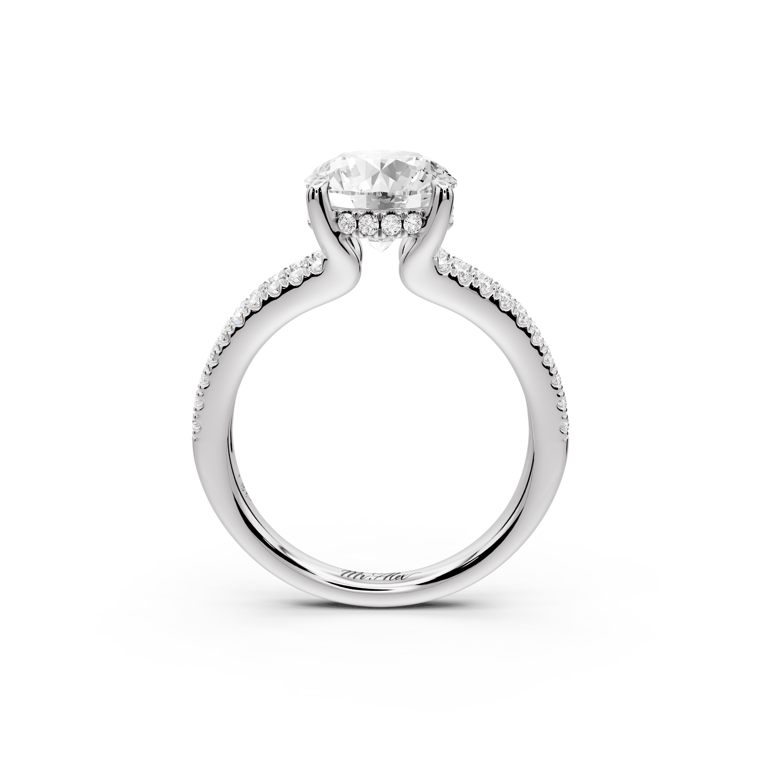 Liora - 2ct 14k white gold round Hidden Halo Micro Pavé Split Shank Engagement Ring