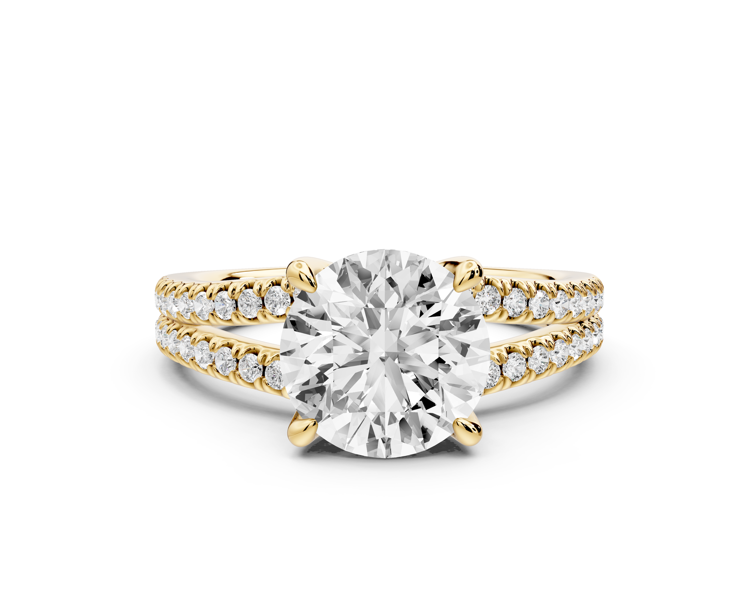 Liora - 2ct 14k yellow gold round Hidden Halo Micro Pavé Split Shank Engagement Ring