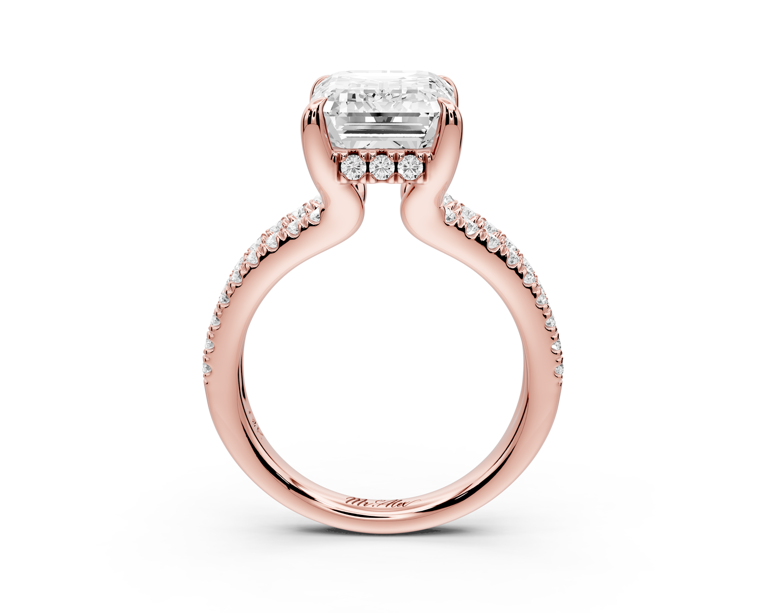 Liora - 3ct 14k rose gold emerald Hidden Halo Micro Pavé Split Shank Engagement Ring