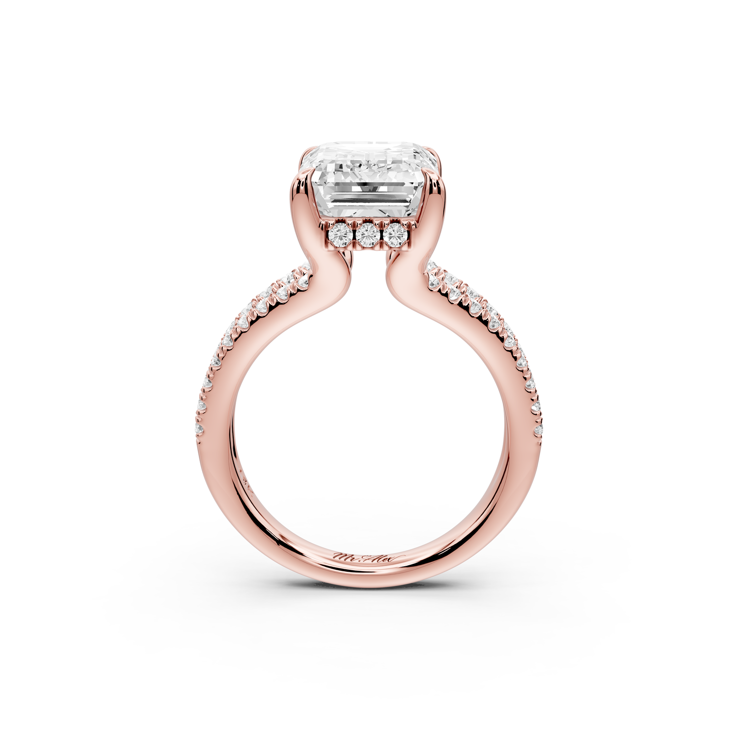 Liora - 3ct 14k rose gold emerald Hidden Halo Micro Pavé Split Shank Engagement Ring