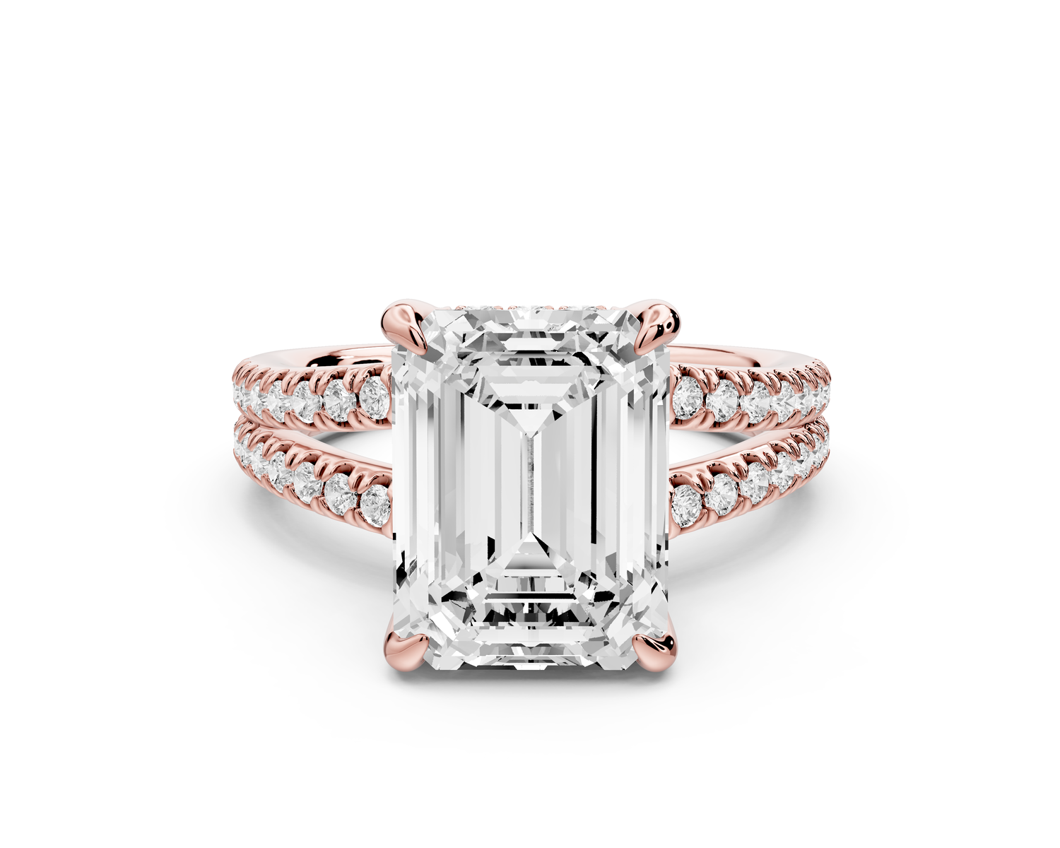 Liora - 3ct 14k rose gold emerald Hidden Halo Micro Pavé Split Shank Engagement Ring