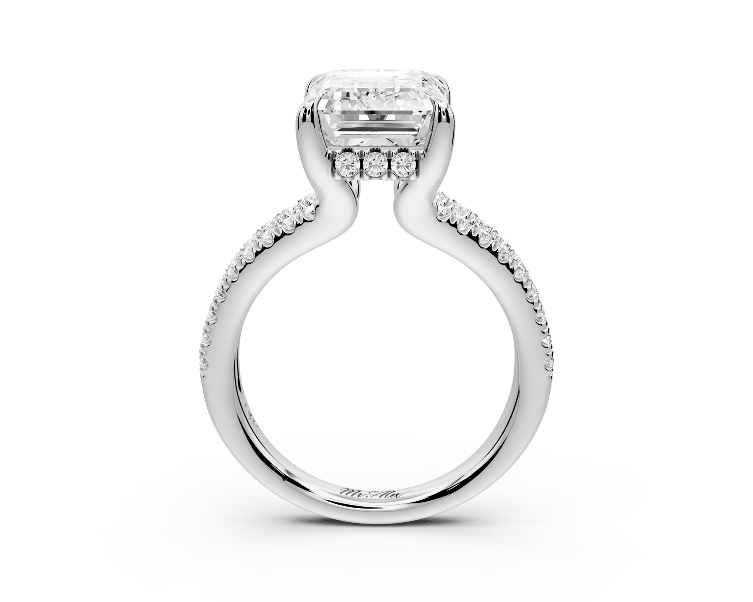 Liora - 3ct 14k white gold emerald Hidden Halo Micro Pavé Split Shank Engagement Ring