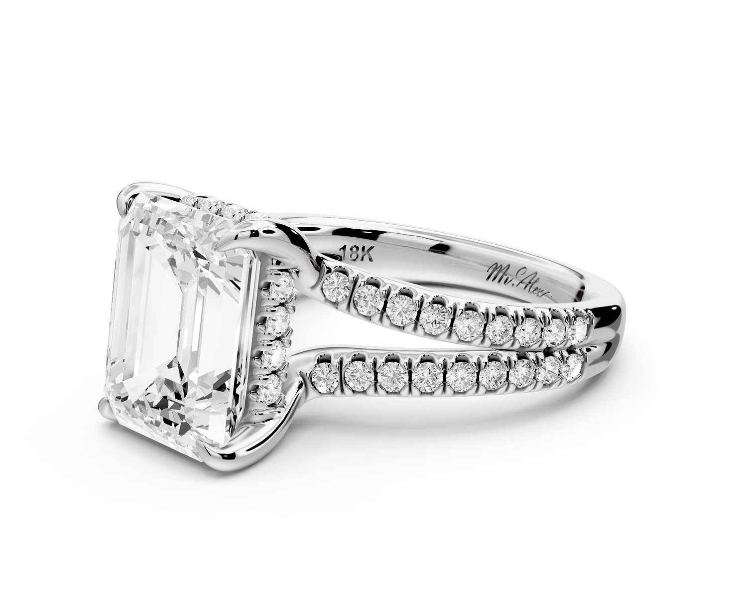 Liora - 3ct 14k white gold emerald Hidden Halo Micro Pavé Split Shank Engagement Ring