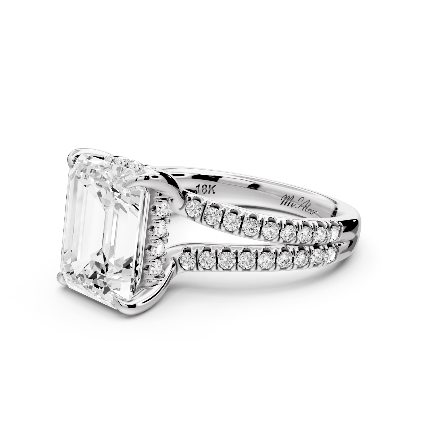 Liora - 3ct 14k white gold emerald Hidden Halo Micro Pavé Split Shank Engagement Ring