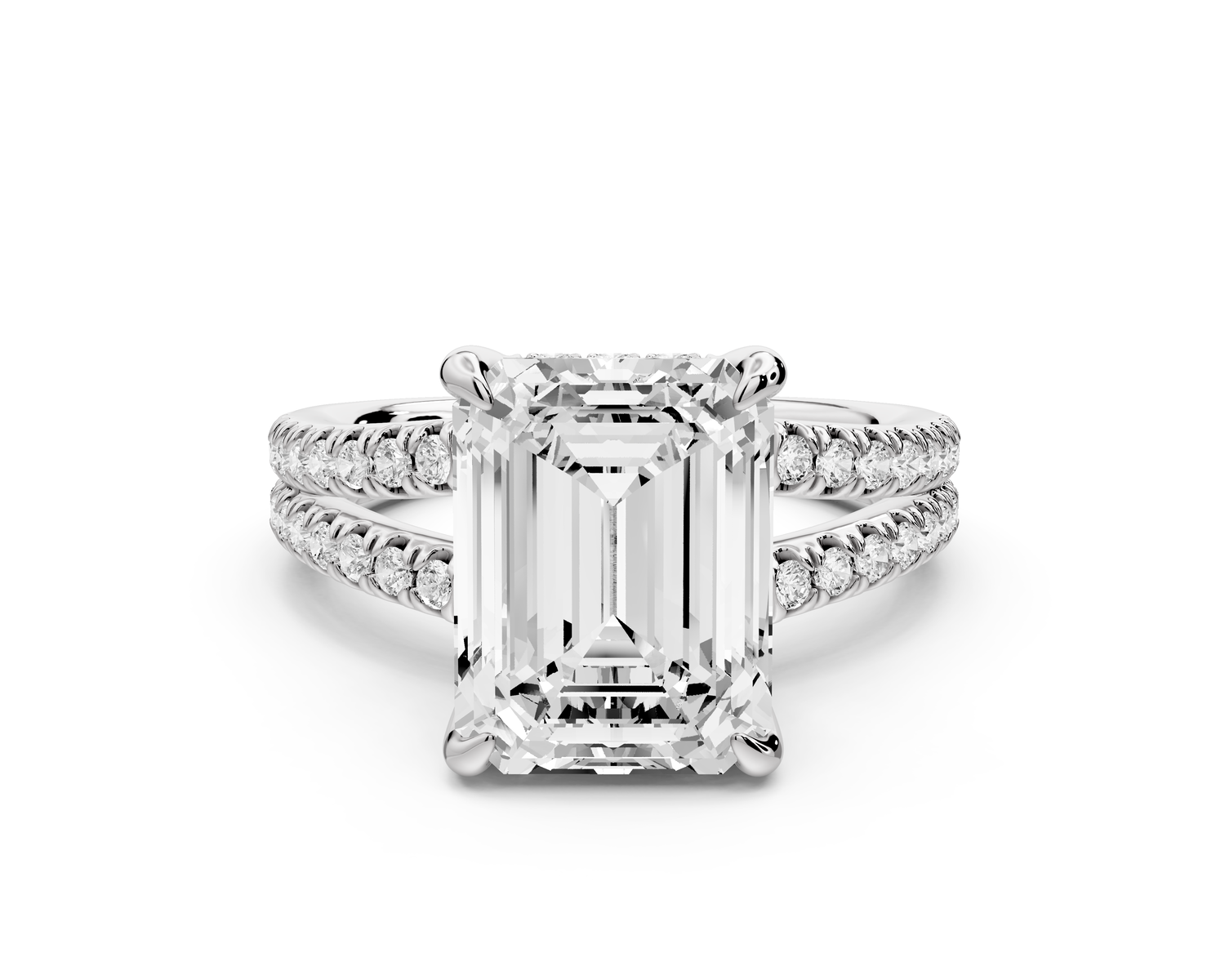 Liora - 3ct 14k white gold emerald Hidden Halo Micro Pavé Split Shank Engagement Ring
