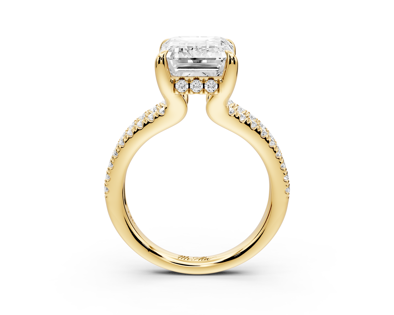 Liora - 3ct 14k yellow gold emerald Hidden Halo Micro Pavé Split Shank Engagement Ring