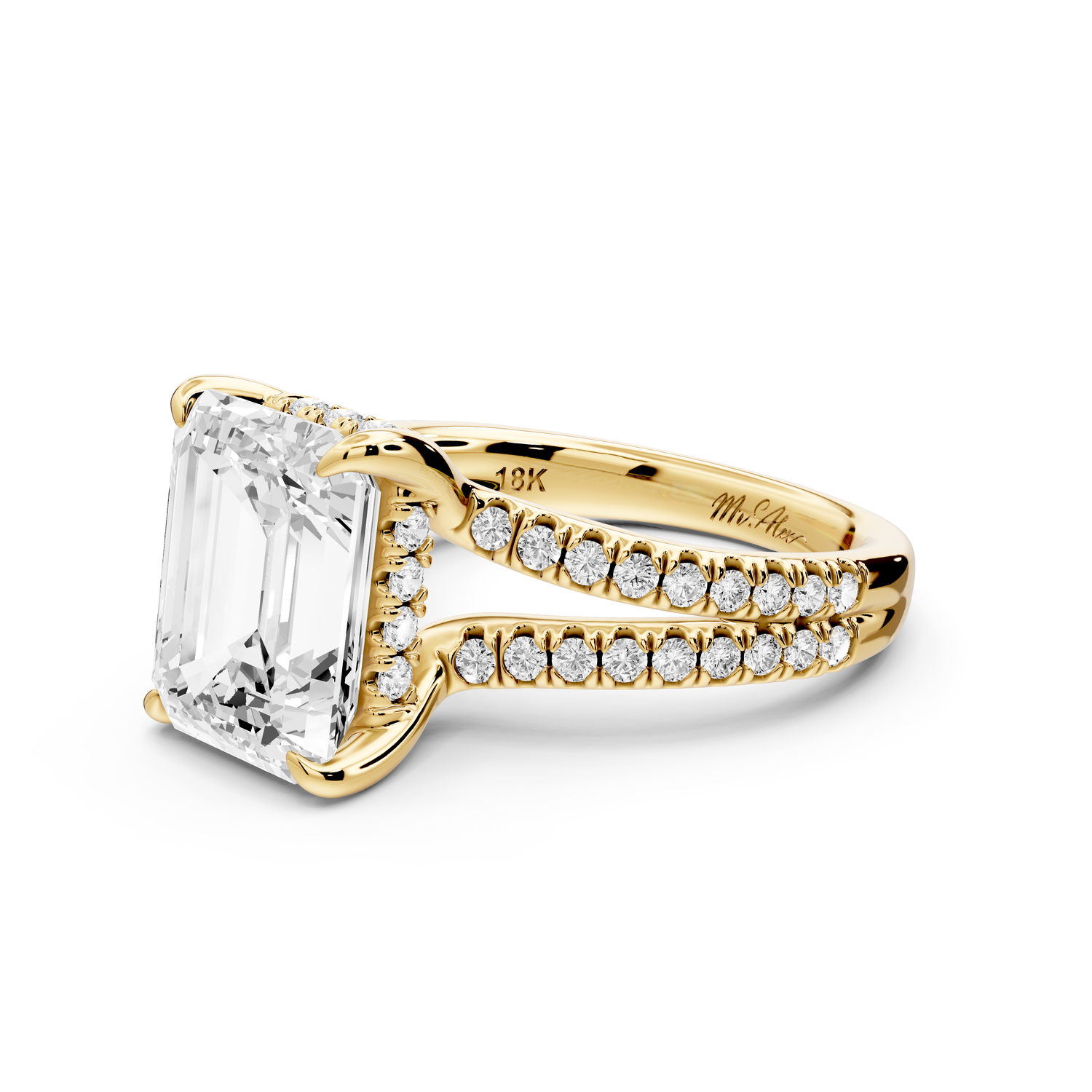 Liora - 3ct 14k yellow gold emerald Hidden Halo Micro Pavé Split Shank Engagement Ring