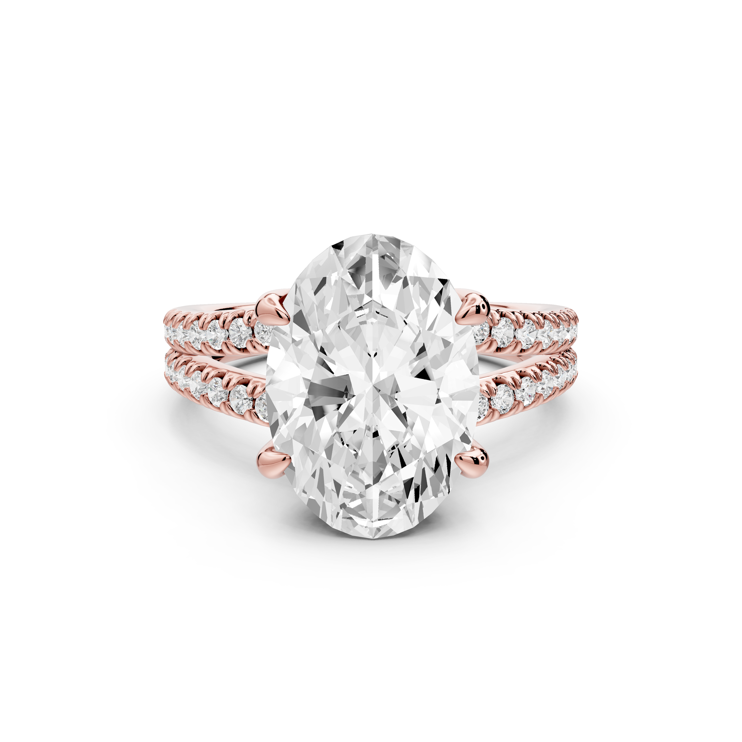 Liora - 3ct 14k rose gold oval Hidden Halo Micro Pavé Split Shank Engagement Ring