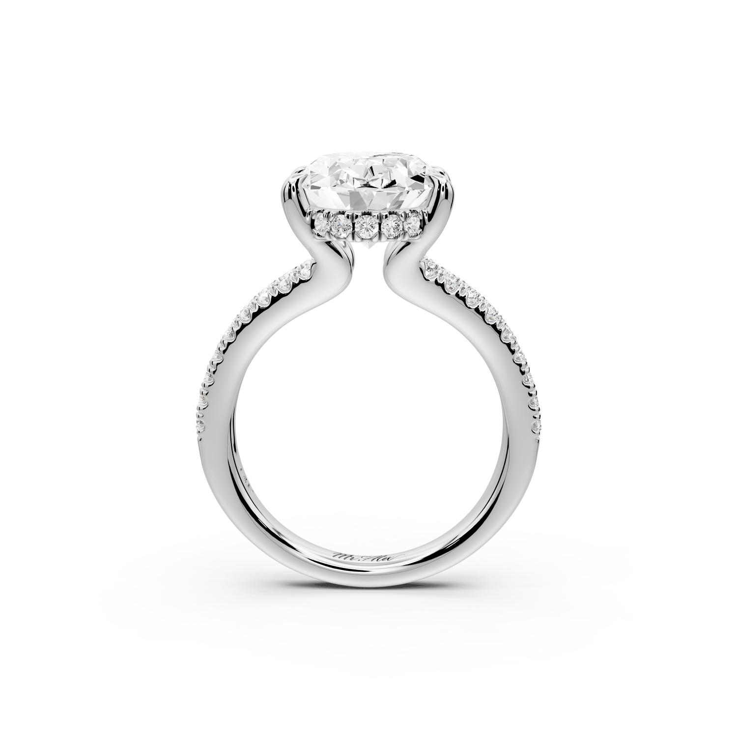 Liora - 3ct 14k white gold oval Hidden Halo Micro Pavé Split Shank Engagement Ring