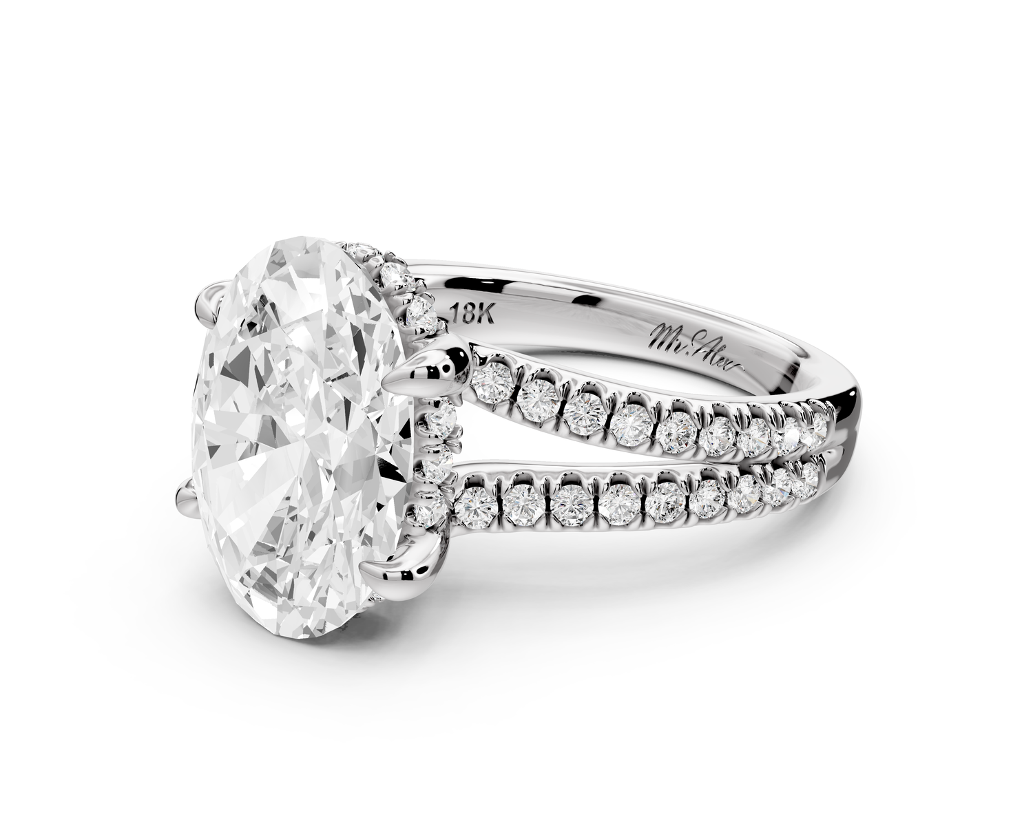 Liora - 3ct 14k white gold oval Hidden Halo Micro Pavé Split Shank Engagement Ring