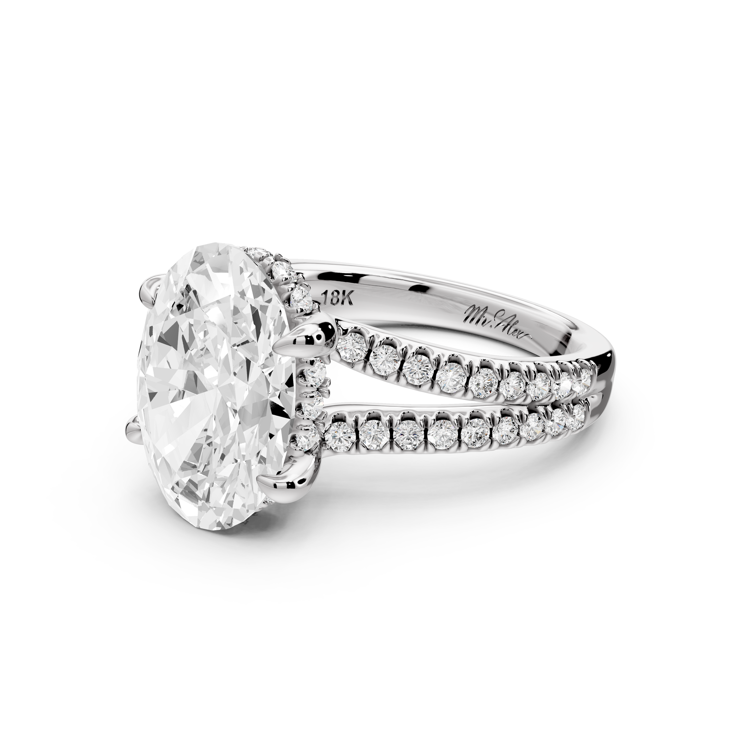 Liora - 3ct 14k white gold oval Hidden Halo Micro Pavé Split Shank Engagement Ring