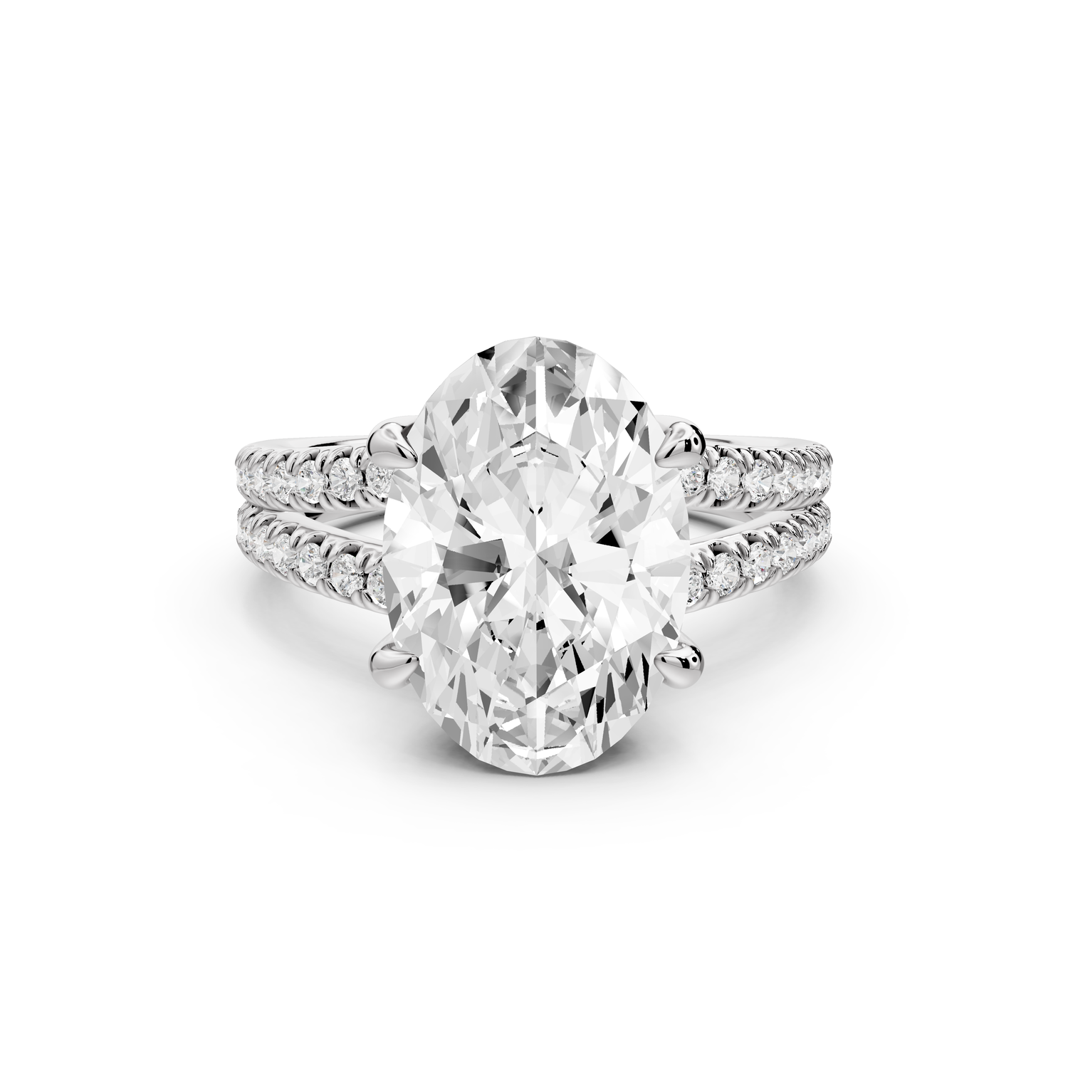 Liora - 3ct 14k white gold oval Hidden Halo Micro Pavé Split Shank Engagement Ring