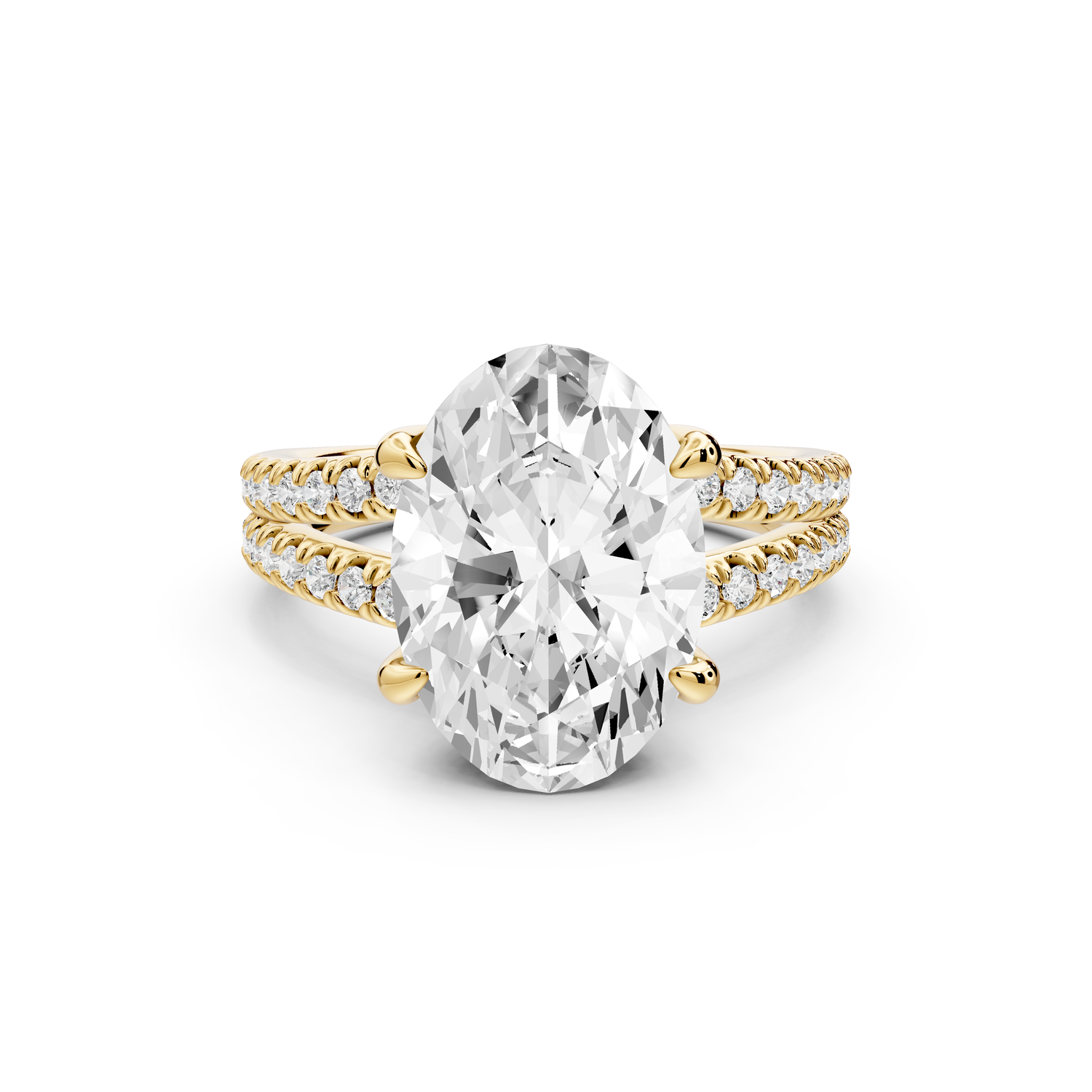 Liora - 3ct 14k yellow gold oval Hidden Halo Micro Pavé Split Shank Engagement Ring