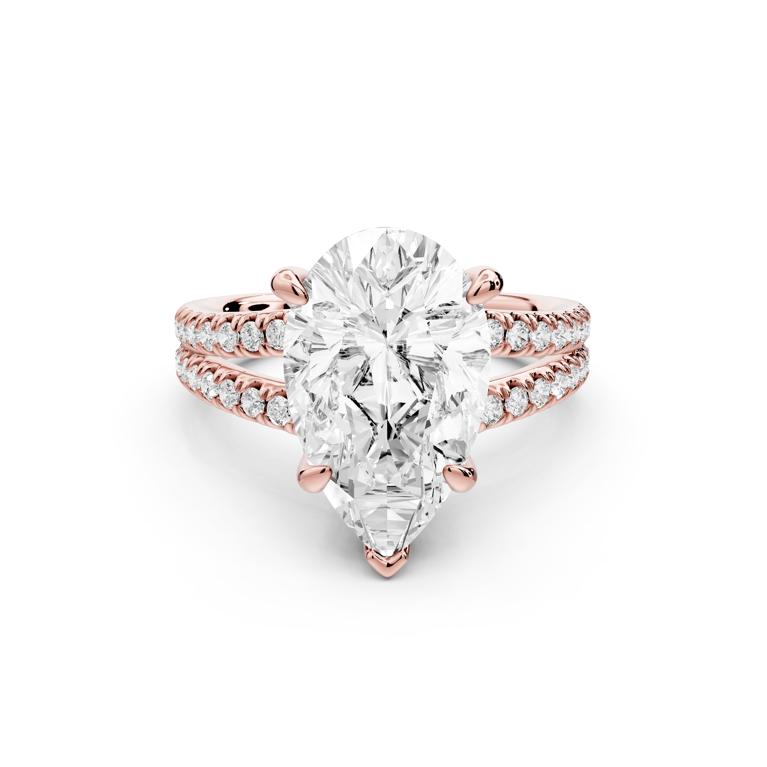 Liora - 3ct 14k rose gold pear Hidden Halo Micro Pavé Split Shank Engagement Ring
