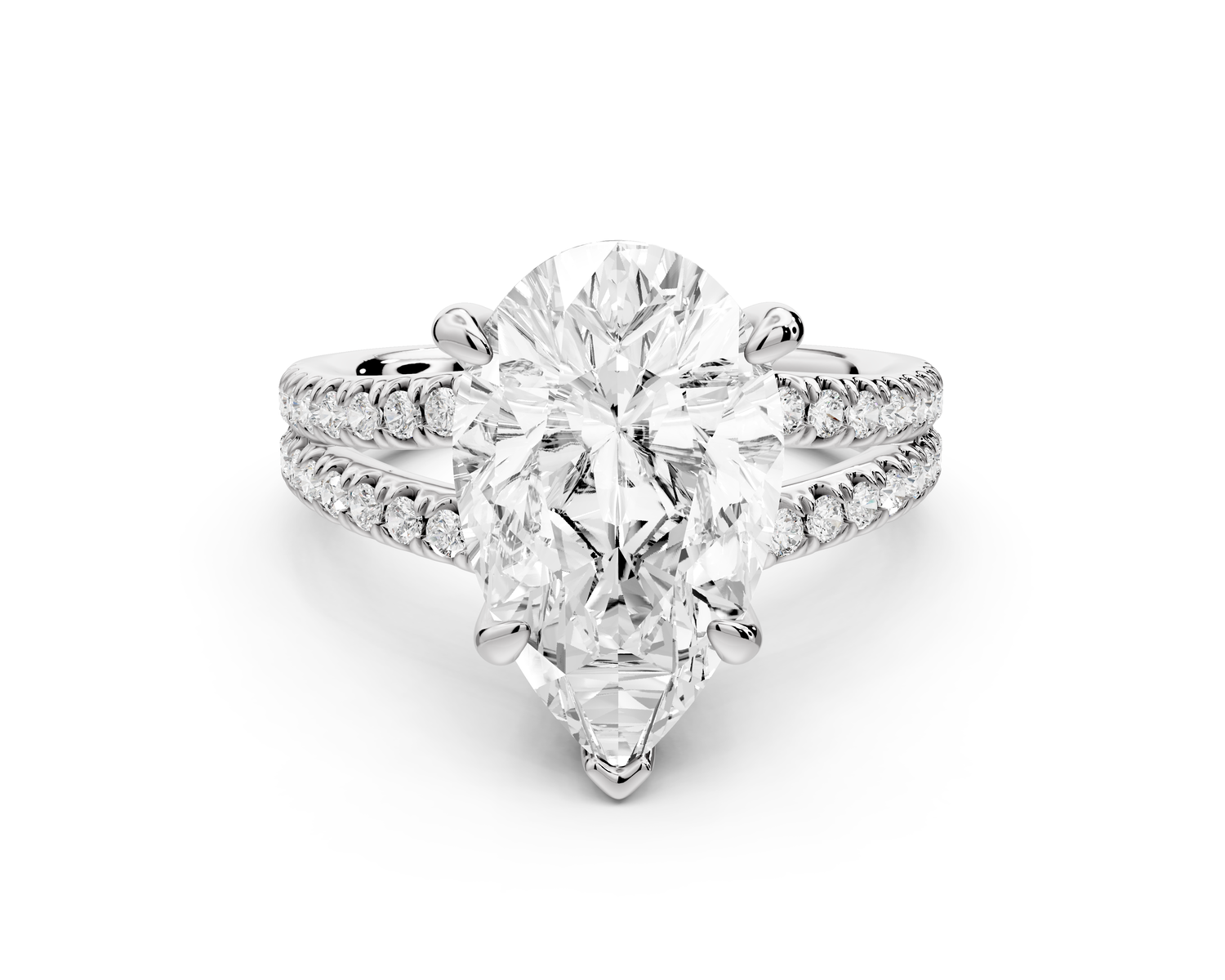 Liora - 3ct 14k white gold pear Hidden Halo Micro Pavé Split Shank Engagement Ring