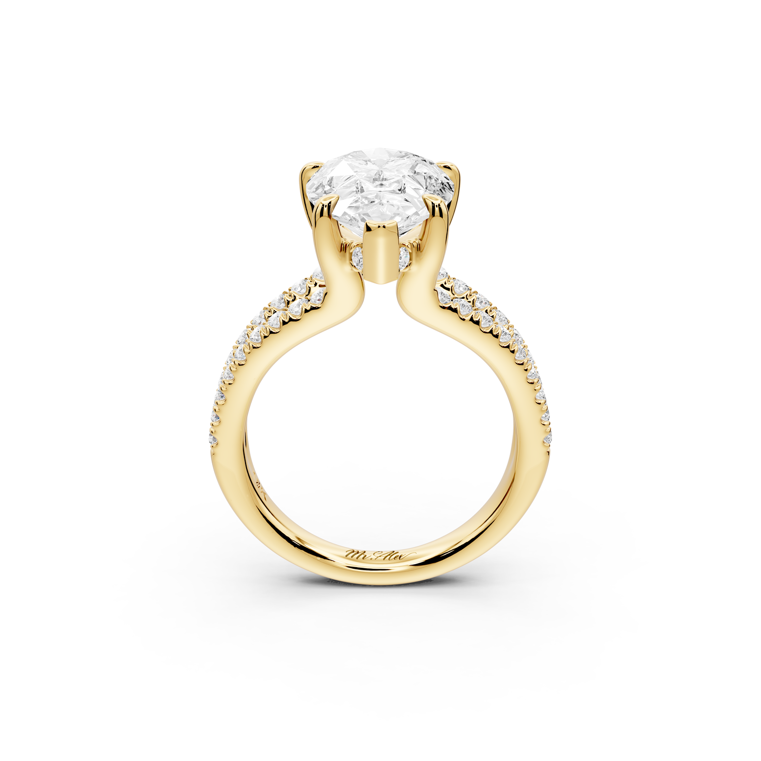 Liora - 3ct 14k yellow gold pear Hidden Halo Micro Pavé Split Shank Engagement Ring