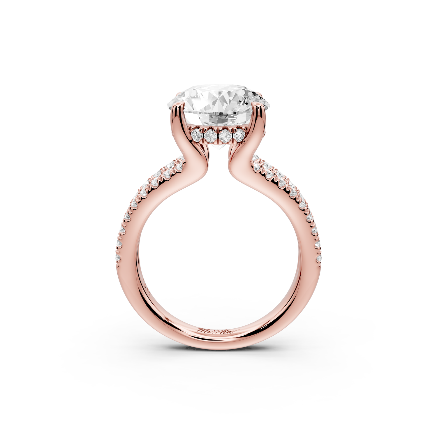 Liora - 3ct 14k rose gold round Hidden Halo Micro Pavé Split Shank Engagement Ring