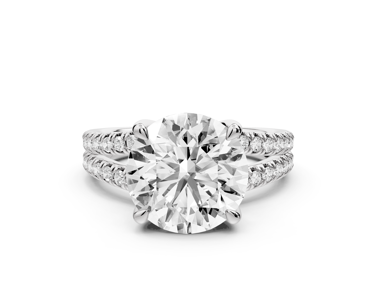 Liora - 3ct 14k white gold round Hidden Halo Micro Pavé Split Shank Engagement Ring