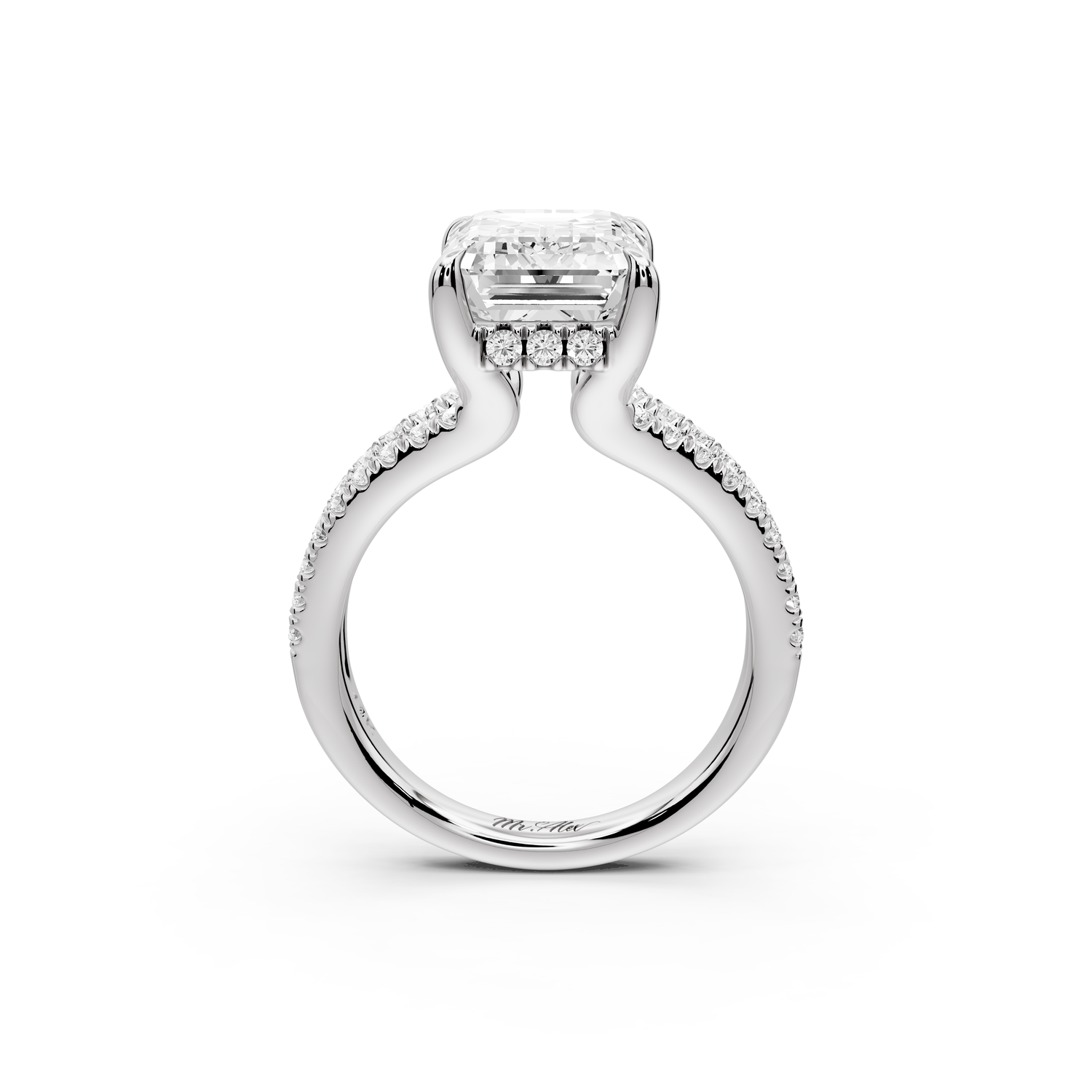 Liora - 4ct 14k white gold emerald Hidden Halo Micro Pavé Split Shank Engagement Ring