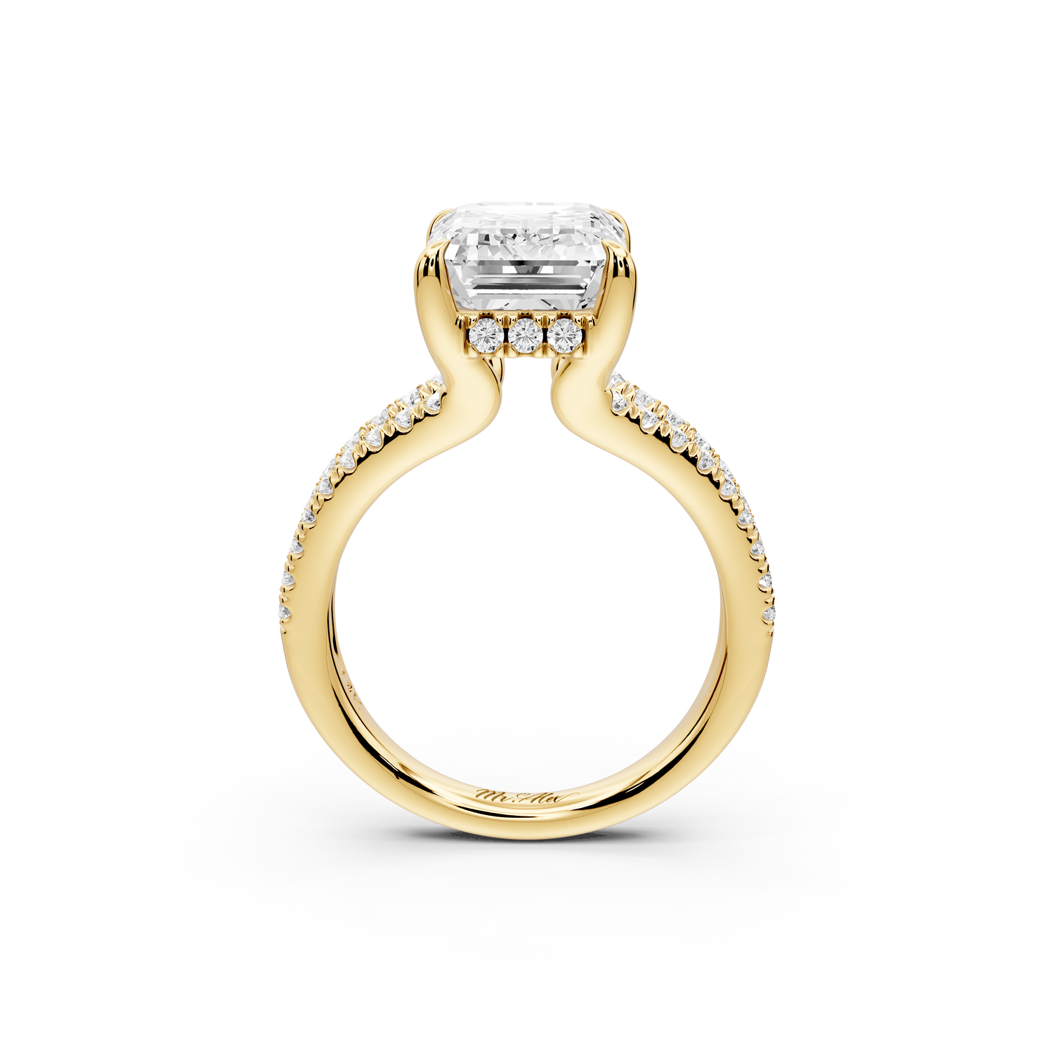 Liora - 4ct 14k yellow gold emerald Hidden Halo Micro Pavé Split Shank Engagement Ring