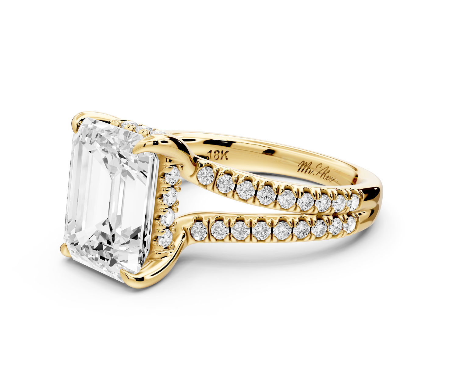 Liora - 4ct 14k yellow gold emerald Hidden Halo Micro Pavé Split Shank Engagement Ring