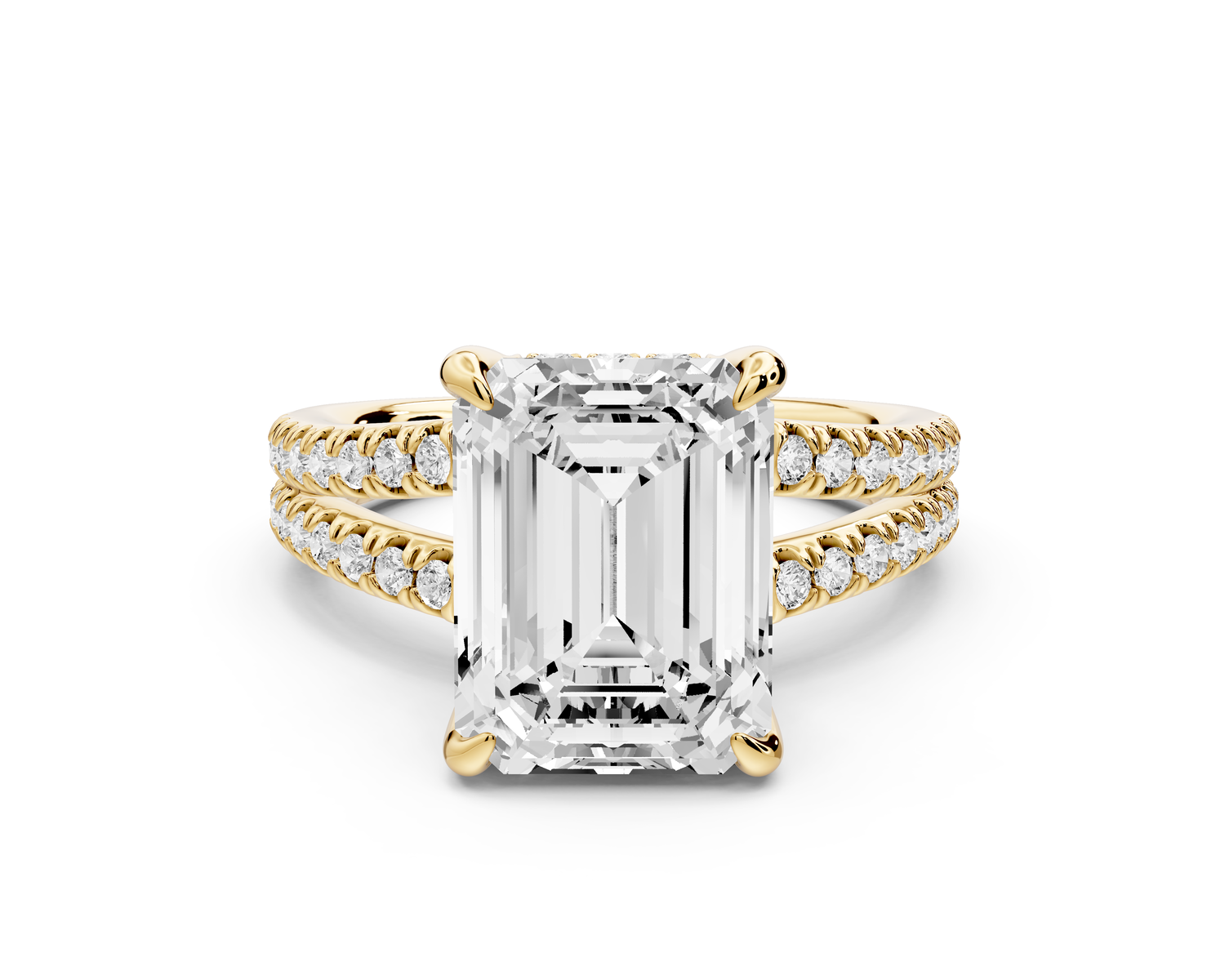 Liora - 4ct 14k yellow gold emerald Hidden Halo Micro Pavé Split Shank Engagement Ring