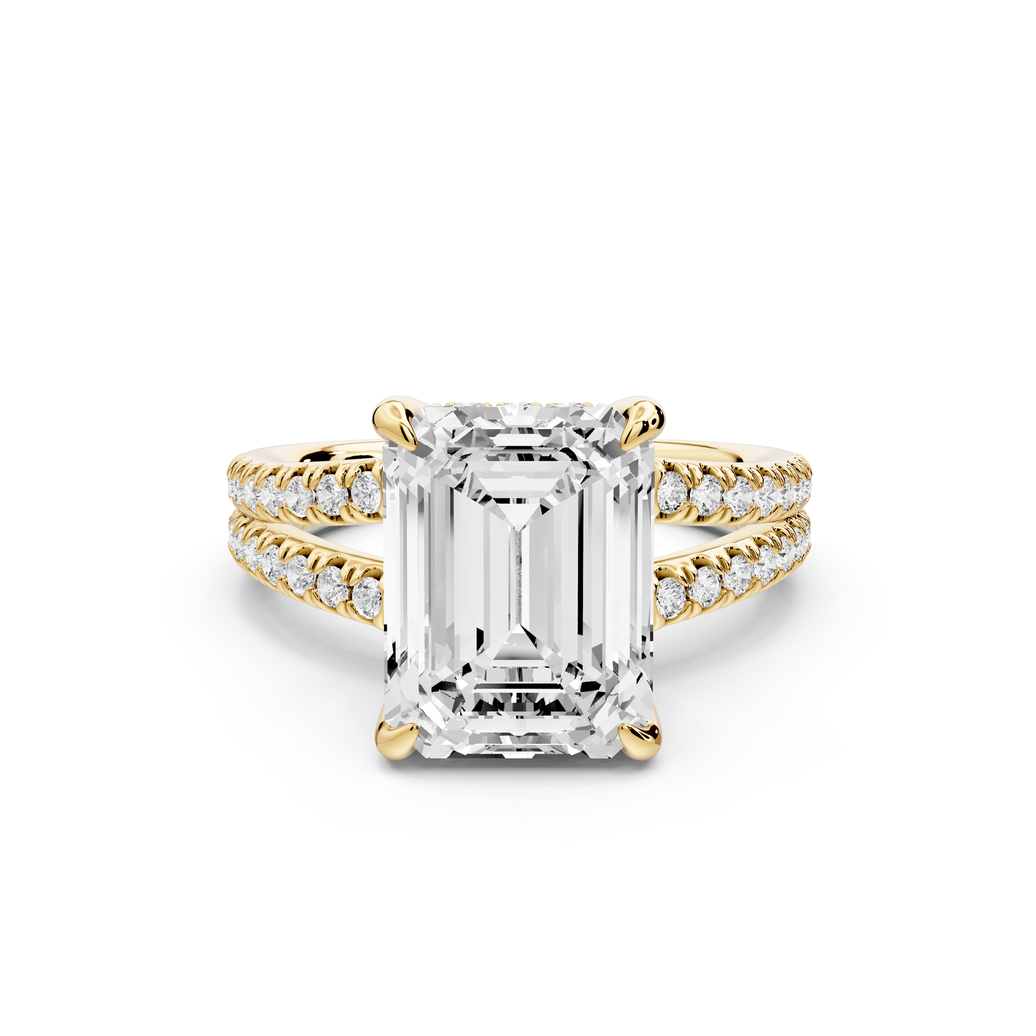Liora - 4ct 14k yellow gold emerald Hidden Halo Micro Pavé Split Shank Engagement Ring