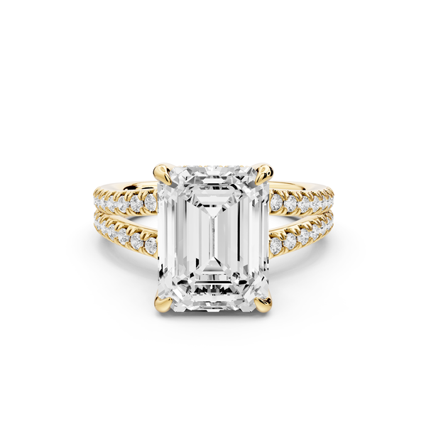Liora - 4ct 14k yellow gold emerald Hidden Halo Micro Pavé Split Shank Engagement Ring