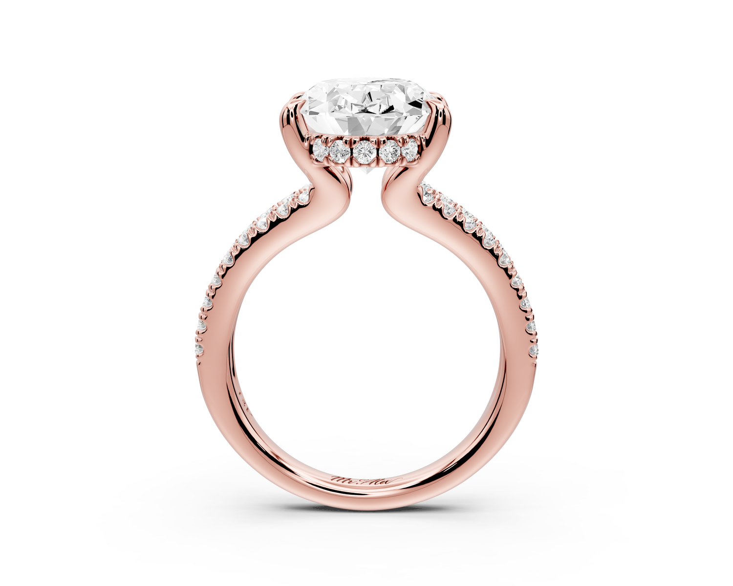 Liora - 4ct 14k rose gold oval Hidden Halo Micro Pavé Split Shank Engagement Ring