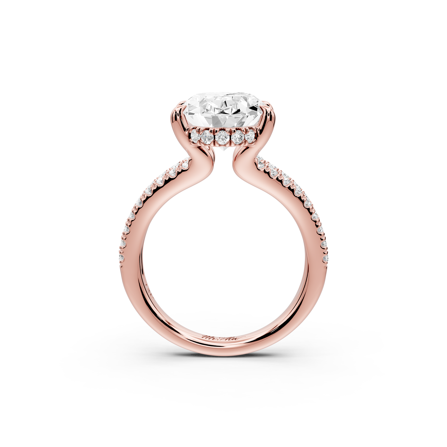 Liora - 4ct 14k rose gold oval Hidden Halo Micro Pavé Split Shank Engagement Ring