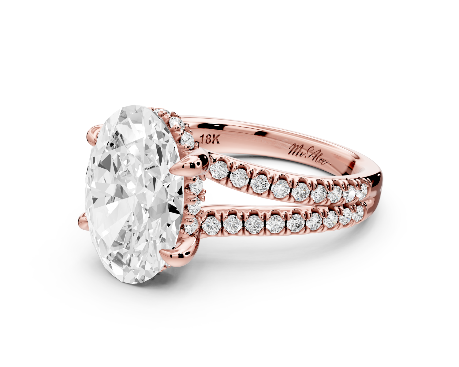 Liora - 4ct 14k rose gold oval Hidden Halo Micro Pavé Split Shank Engagement Ring