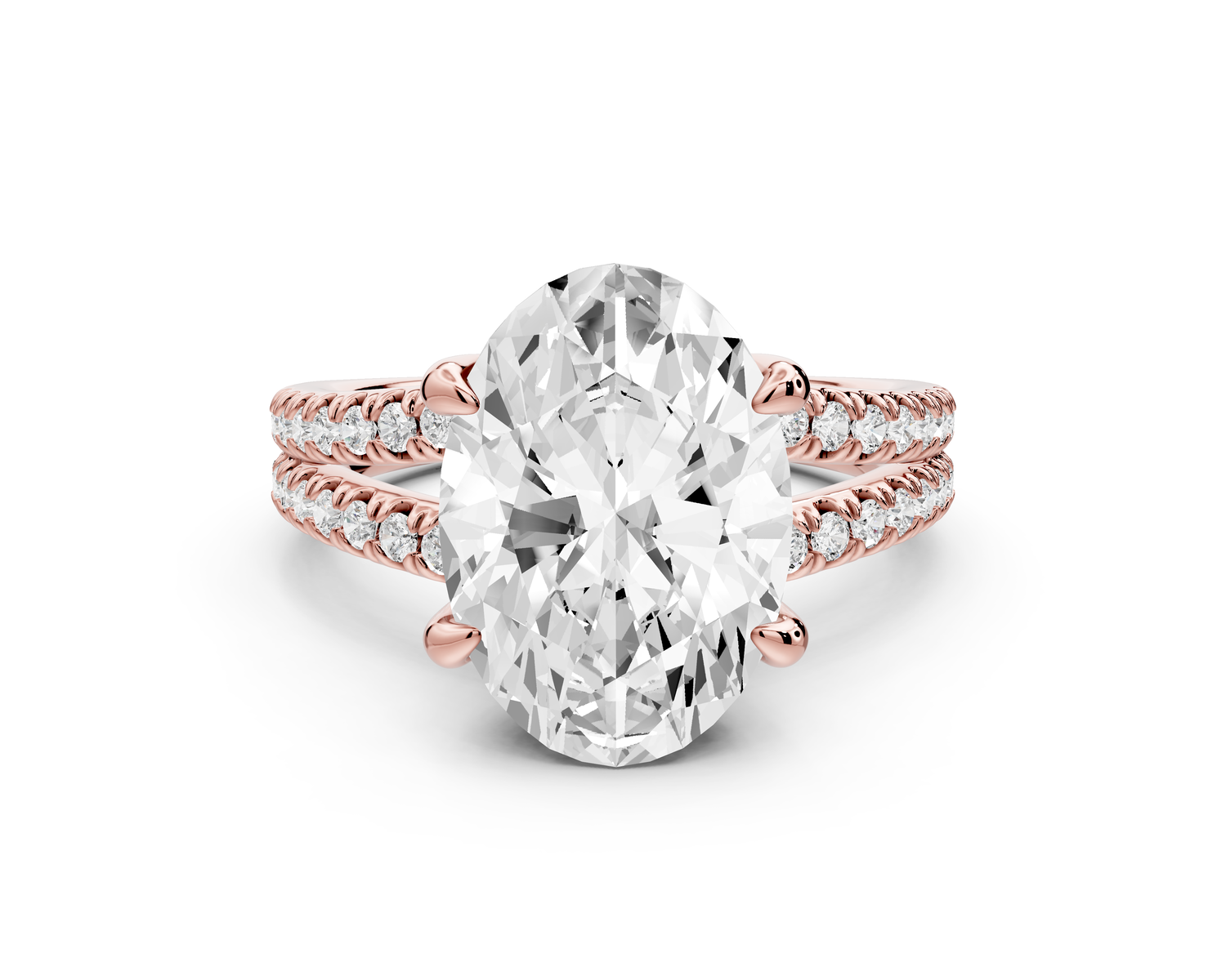 Liora - 4ct 14k rose gold oval Hidden Halo Micro Pavé Split Shank Engagement Ring