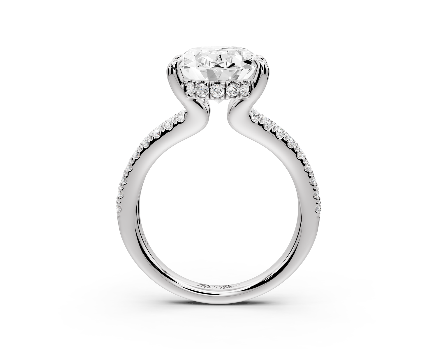Liora - 4ct 14k white gold oval Hidden Halo Micro Pavé Split Shank Engagement Ring