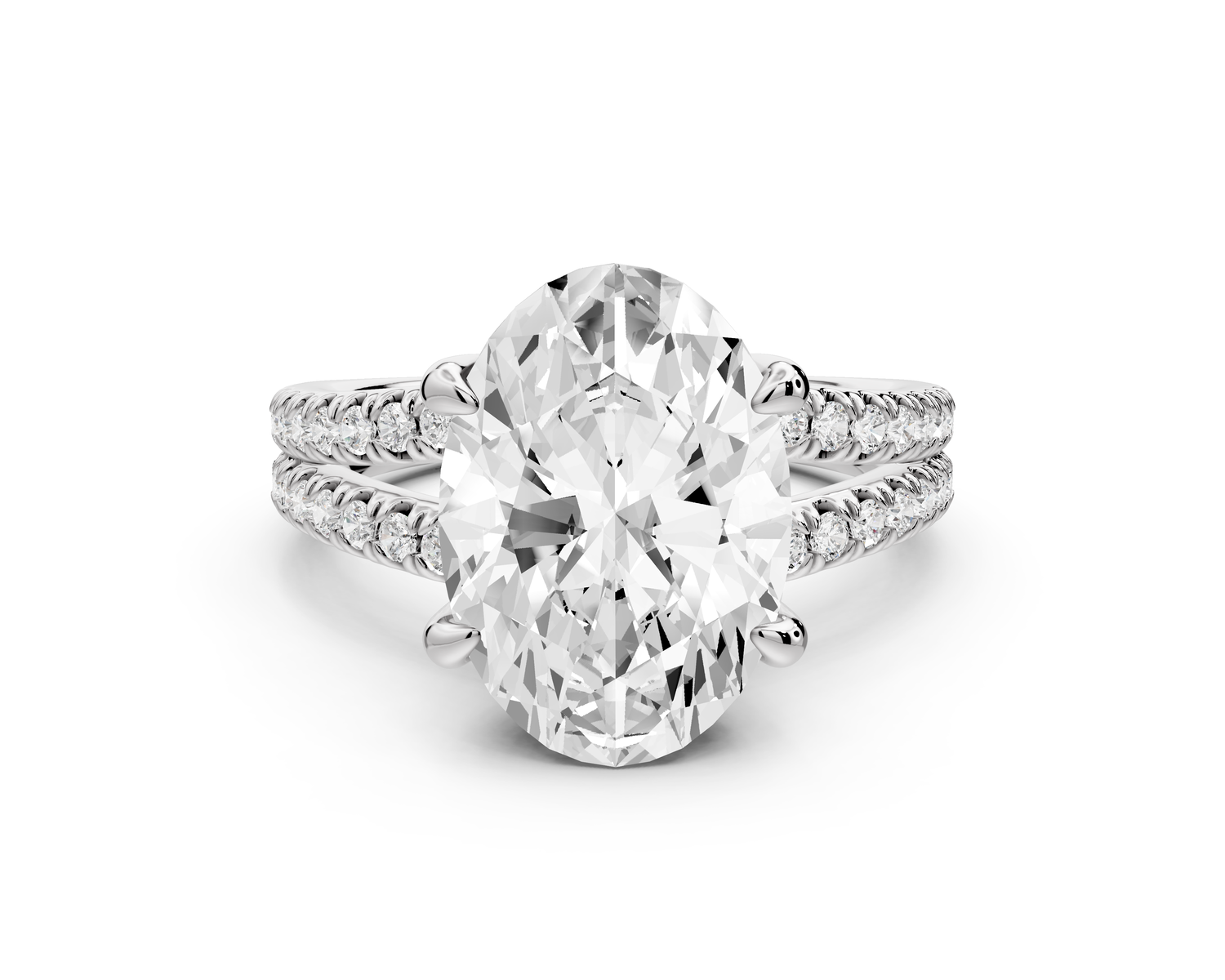 Liora - 4ct 14k white gold oval Hidden Halo Micro Pavé Split Shank Engagement Ring