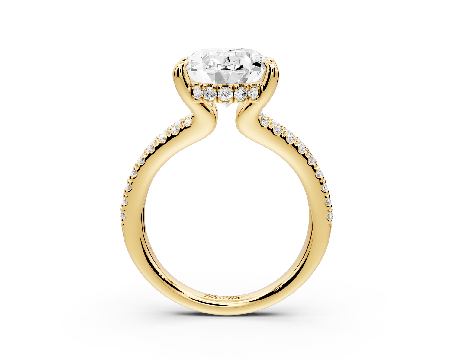 Liora - 4ct 14k yellow gold oval Hidden Halo Micro Pavé Split Shank Engagement Ring