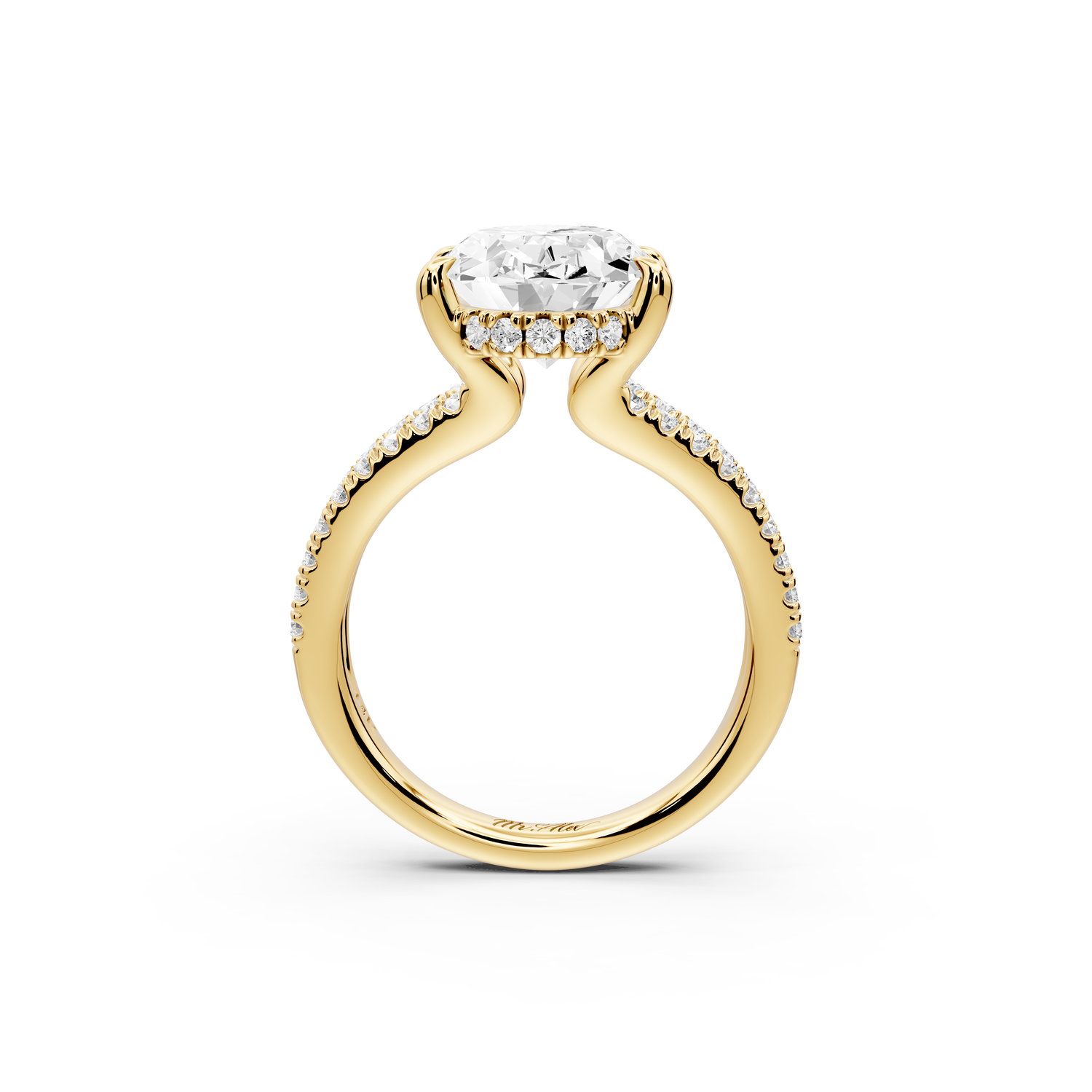 Liora - 4ct 14k yellow gold oval Hidden Halo Micro Pavé Split Shank Engagement Ring