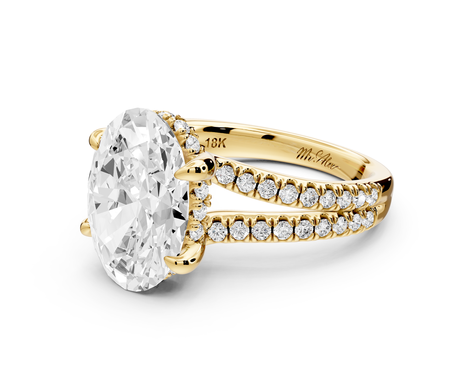 Liora - 4ct 14k yellow gold oval Hidden Halo Micro Pavé Split Shank Engagement Ring