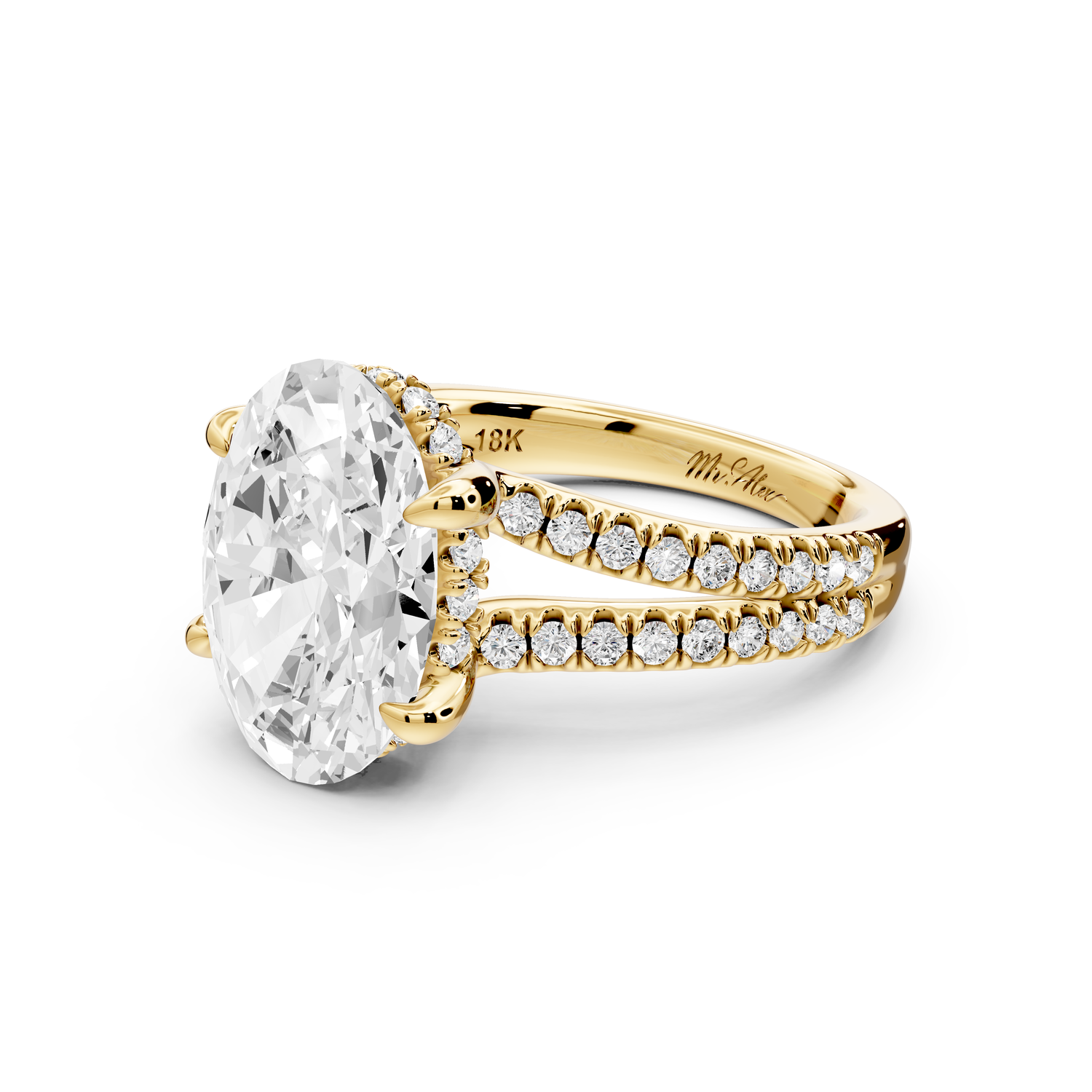 Liora - 4ct 14k yellow gold oval Hidden Halo Micro Pavé Split Shank Engagement Ring