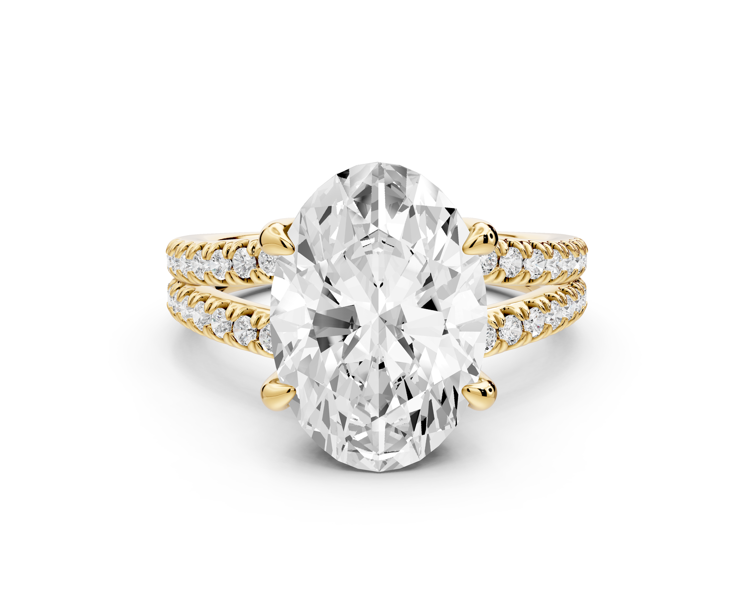 Liora - 4ct 14k yellow gold oval Hidden Halo Micro Pavé Split Shank Engagement Ring