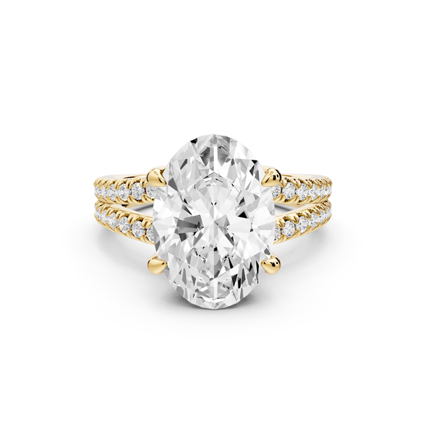 Liora - 4ct 14k yellow gold oval Hidden Halo Micro Pavé Split Shank Engagement Ring